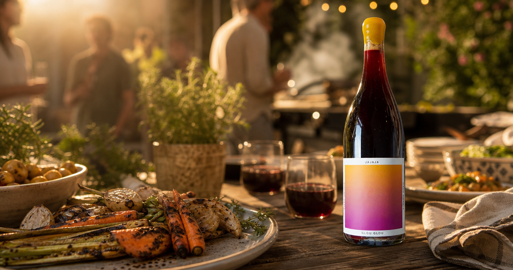 Jajaja Glou Glou Red Wine at a backyard barbecue