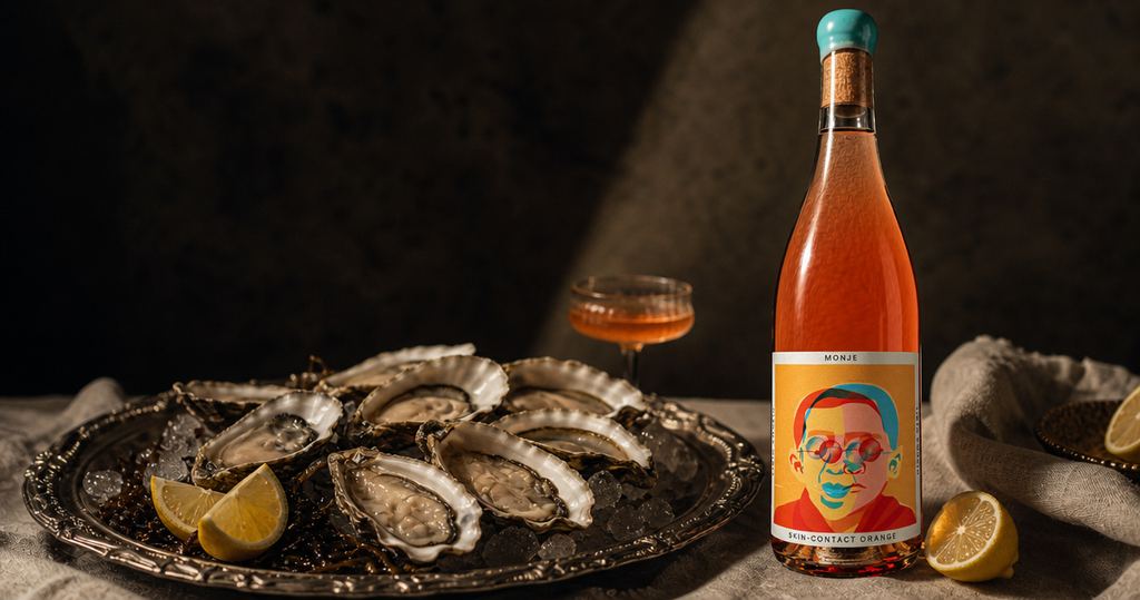 Monje Orange Wine paired with oysters