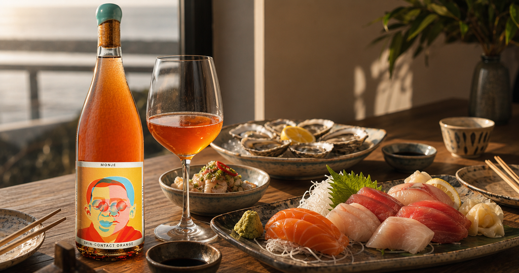 Monje Orange Wine with sushi