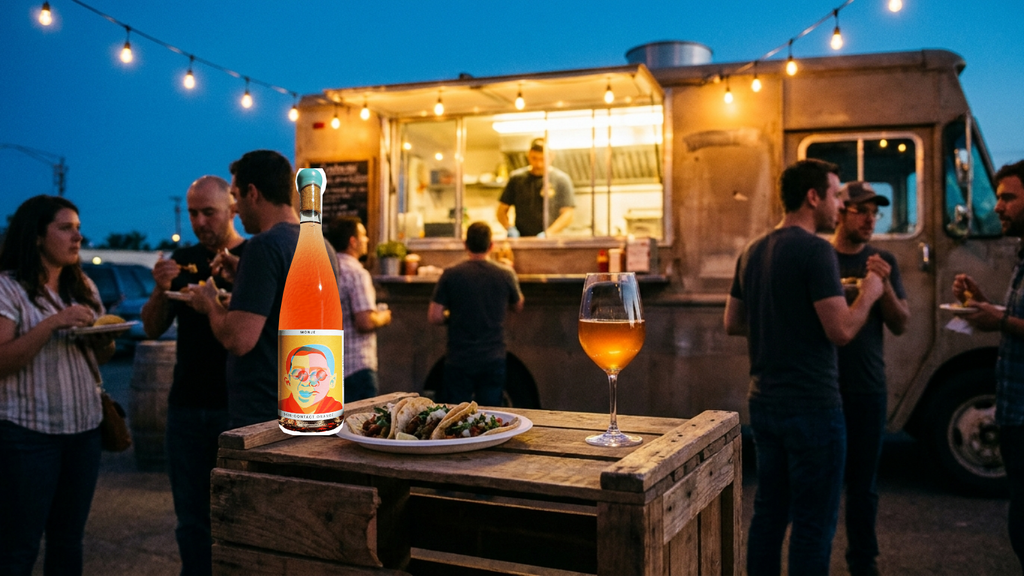 Skin-contact wine for late-night food truck fare