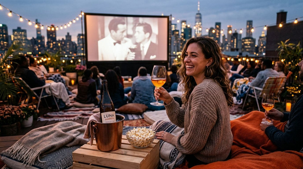 Skin-contact wine for rooftop cinema movie nights