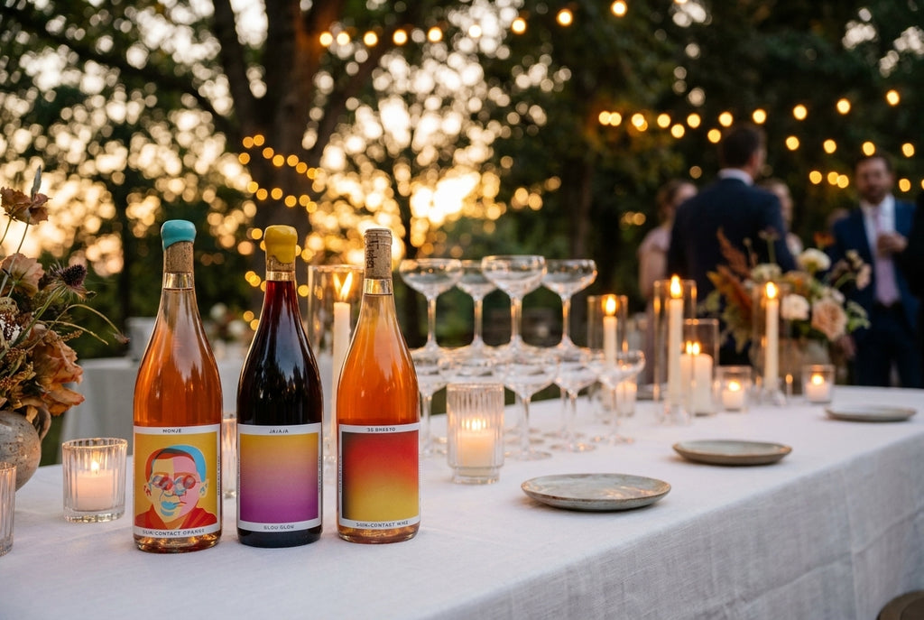 Tinto Amorio natural wine sampler for a wedding caterer's reception bar