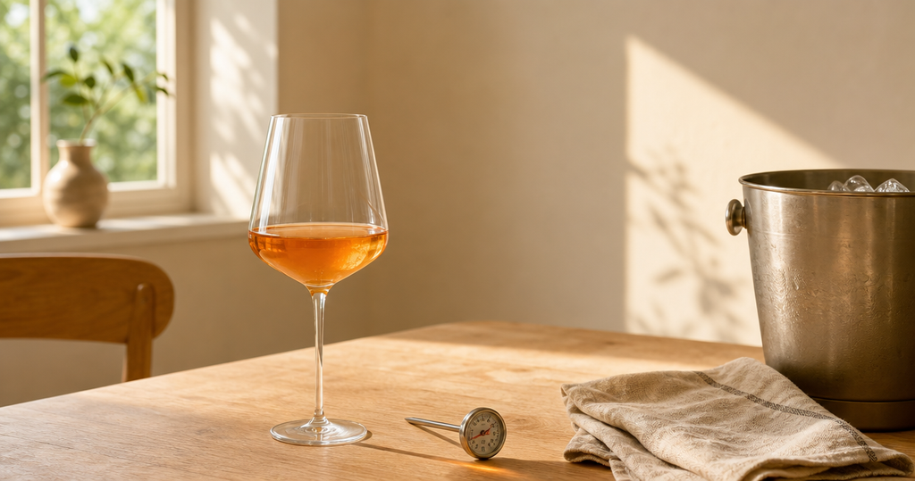 Bottle-free editorial hero for What Temperature to Serve Orange Wine in 2026